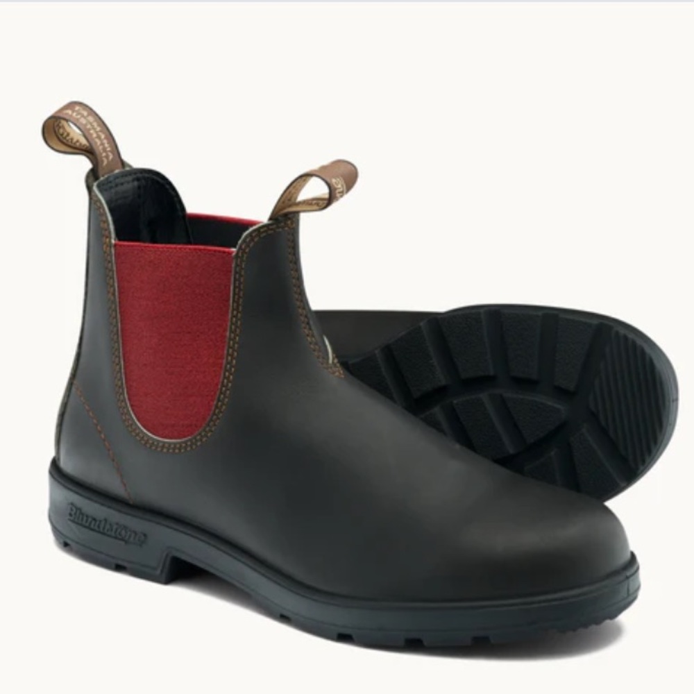 BLUNDSTONE Men’s Classic Black and Red Leather Chelsea Boots Made In Tasmania